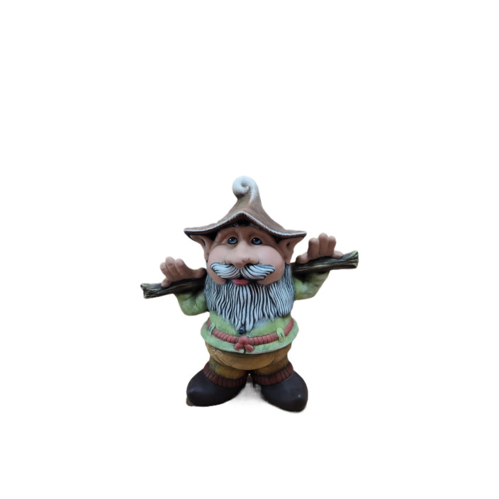 Μεγάλος νάνος κήπου με κλαρί στα χέρια 