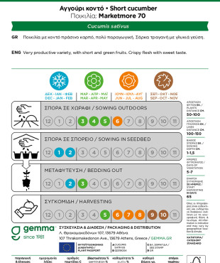 Gemma Αγγουρι κοντο σποροι marketmore 70 φακελος 