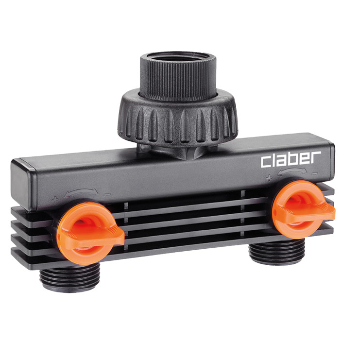 Claber ρακόρ βρύσης διπλής παροχής με σπείρωμα 3/4” και συστολή 1/2