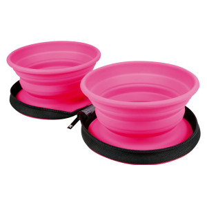 Kiwi walker double travel bowl - pink