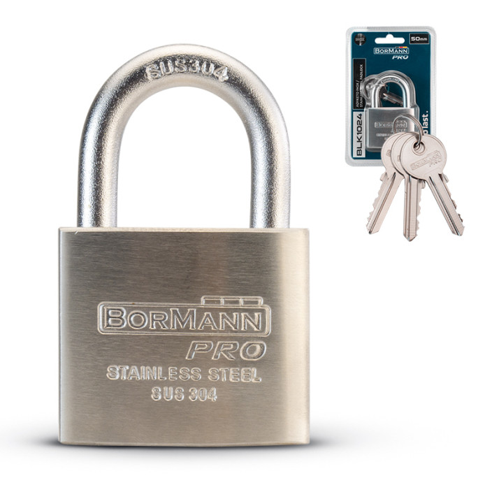 Λουκέτο Inox 50mm Inox λαιμός με 3 κλειδιά ορειχάλκινα